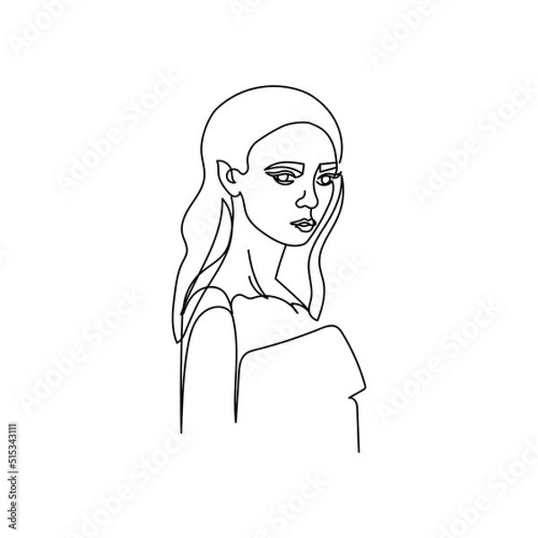 Fototapeta Drawing of a woman's face in a minimalist line style. Fashion illustration for cosmetics. Continuous line Art. Trendy minimal print. Beauty logo. Vector. Isolated