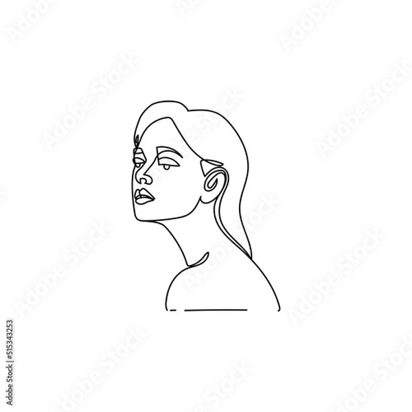 Fototapeta Drawing of a woman's face in a minimalist line style. Fashion illustration for cosmetics. Continuous line Art. Trendy minimal print. Beauty logo. Vector. Isolated