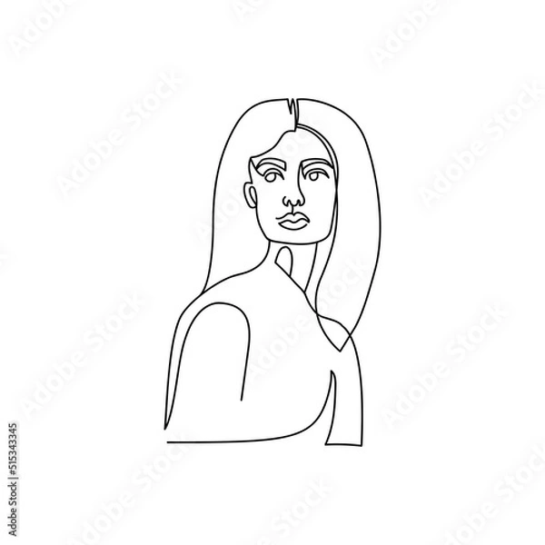 Fototapeta Drawing of a woman's face in a minimalist line style. Fashion illustration for cosmetics. Continuous line Art. Trendy minimal print. Beauty logo. Vector. Isolated