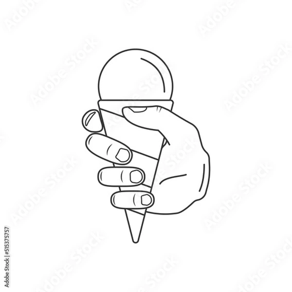 Fototapeta Hand holding ice cream icon. Vector drawing of a hand with an ice cream cone.