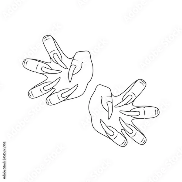 Fototapeta Monster hands icon. Vector image of hands or paws of a monster with claws in black lines on a white background.