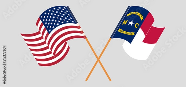 Fototapeta Crossed and waving flags of the USA and The State of North Carolina
