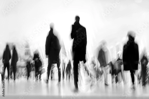 Obraz group of people in the lobby business center and blue tonality