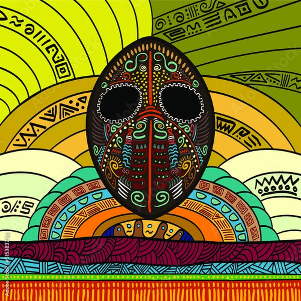 Fototapeta Vector illustration in African style. Mask.