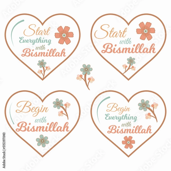 Fototapeta Start with Bismillah quote calligraphy lettering. Start and begin with Bismillah quote lettering.