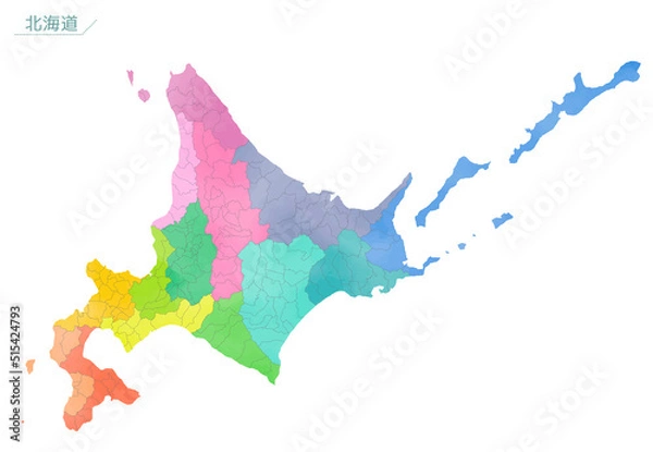 Obraz 水彩風の地図　北海道　地域別