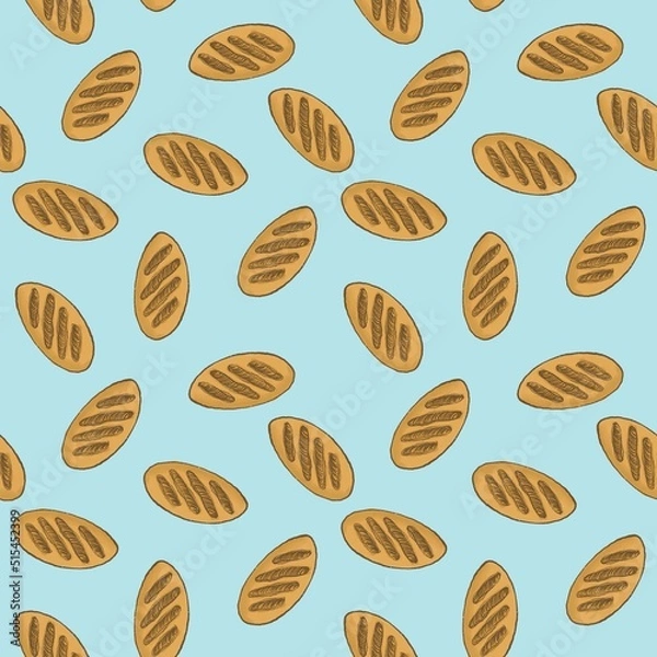 Obraz Seamless pattern of simple bread illustration on blue background