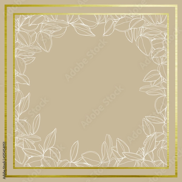 Fototapeta botanical minimalism line art leaves vector frame with golden borders 