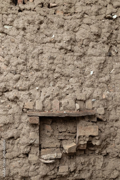 Obraz Old ancient cracked wall made of Mud and bricks background and texture pattern.