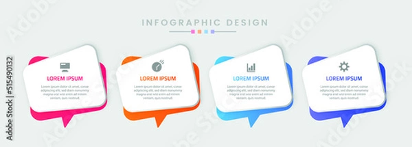 Obraz Infographic template design, Vector infographic design with 4 options or steps, Colorful gradient infographic design, Business infographic template for presentation, brochure, diagram, flow charts
