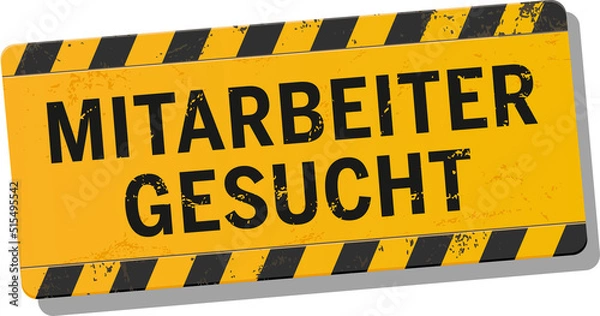 Obraz Schild Bauschild Mitarbeiter gesucht schräg hängend