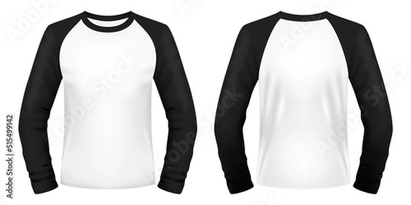 Obraz Long sleeve raglan t-shirt template. Front and back views. Vector illustration.