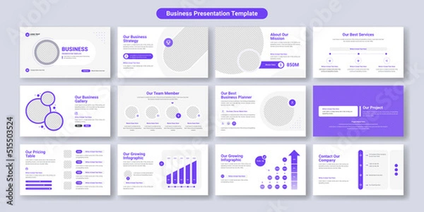 Obraz Creative business PowerPoint presentation slides template design. Use for modern keynote presentation background, brochure design, website slider, landing page, annual report, company profile