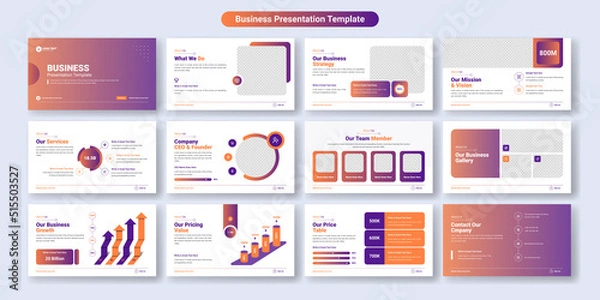 Obraz Creative business PowerPoint presentation slides template design. Use for modern keynote presentation background, brochure design, website slider, landing page, annual report, company profile