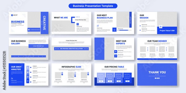 Fototapeta Creative business PowerPoint presentation slides template design. Use for modern keynote presentation background, brochure design, website slider, landing page, annual report, company profile