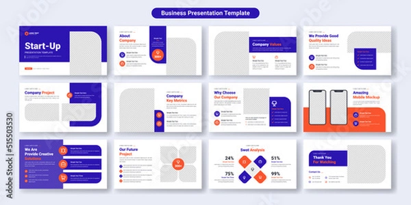 Fototapeta Creative business PowerPoint presentation slides template design. Use for modern keynote presentation background, brochure design, website slider, landing page, annual report, company profile