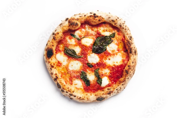 Obraz Top view of margherita pizza on a white background