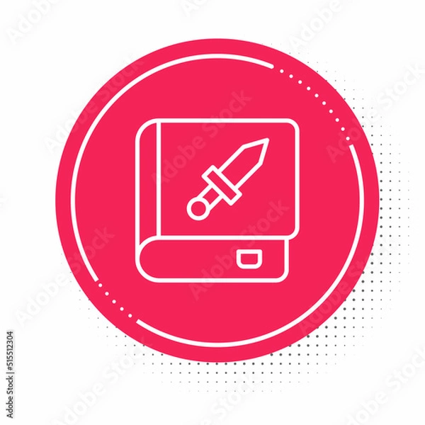 Fototapeta White line Book about weapon icon isolated on white background. Small firearm. Weapon catalog. Red circle button. Vector