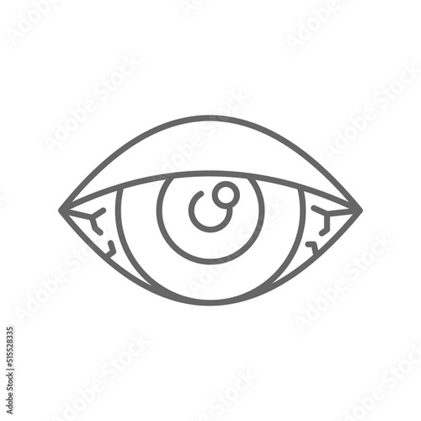 Fototapeta Smoke weed, red eye line icon. linear style sign for mobile concept and web design. Stoned eye outline vector icon. Symbol, logo illustration. Vector graphics