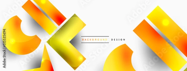 Fototapeta Dynamic composition, shiny geometric shapes abstract background. Trendy techno business template for wallpaper, banner, background or landing
