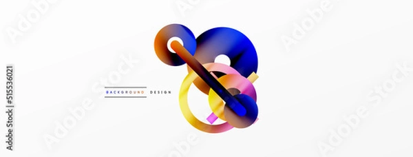 Obraz Minimal geometric abstract background. Shiny and glossy circle, line and round shapes design. Trendy techno business template for wallpaper, banner, background or landing