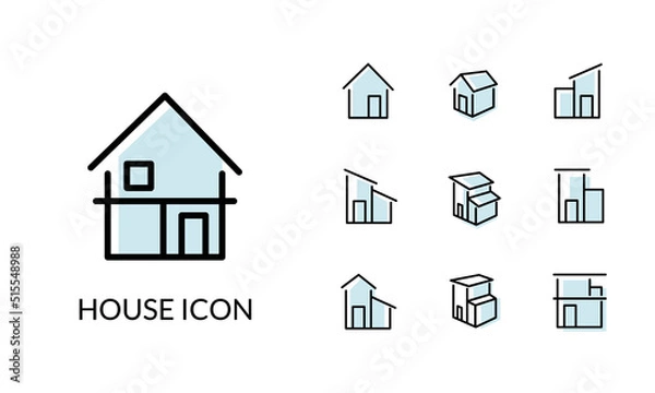 Obraz シンプルな家の線と塗りがあるアイコンセット