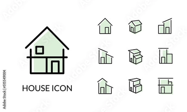 Obraz シンプルな家の線と塗りがあるアイコンセット