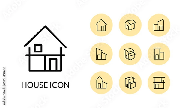 Obraz シンプルな家の線とサークルのアイコンセット