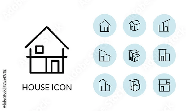 Obraz シンプルな家の線とサークルのアイコンセット