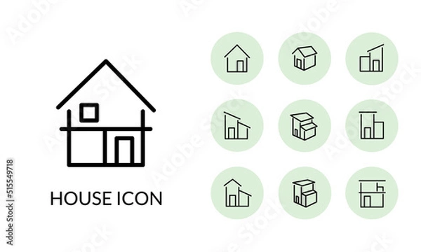 Fototapeta シンプルな家の線とサークルのアイコンセット