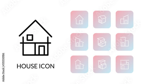 Obraz シンプルな家の線とグラデーションの塗りがある角丸のアイコンセット