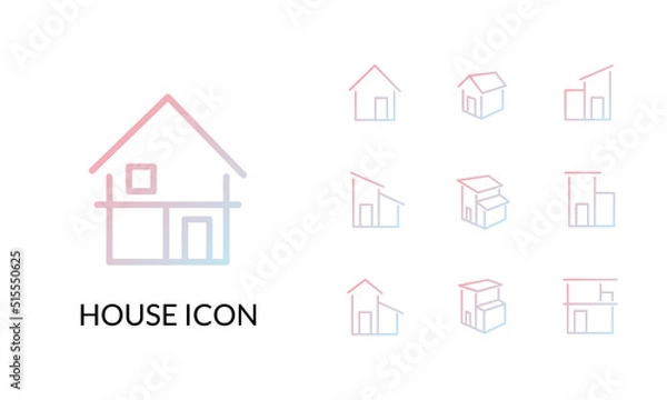 Fototapeta シンプルな家の線とグラデーションのアイコンセット