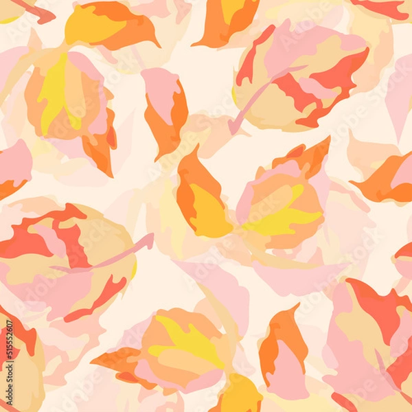 Fototapeta seamless abstract hand drawn multicolour  leaves background , greeting card or fabric