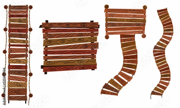 Fototapeta Set of wooden moorings. View from above. Vector illustration in a flat style.