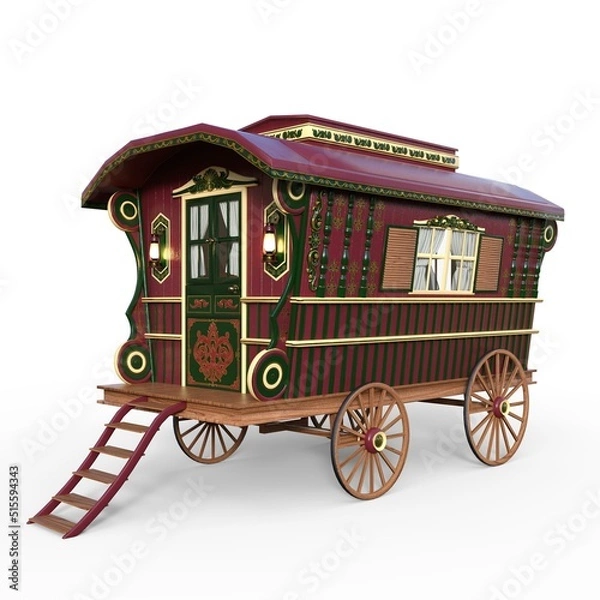 Obraz 3D-illustration of a old fashioned waggon over white