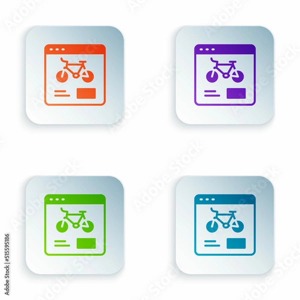 Fototapeta Color Bicycle rental mobile app icon isolated on white background. Smart service for rent bicycles in the city. Mobile app for sharing system. Set colorful icons in square buttons. Vector