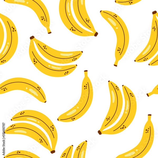 Fototapeta Vector banana pattern. Cute yellow bananas. Seamless pattern with banana bunches on white background.