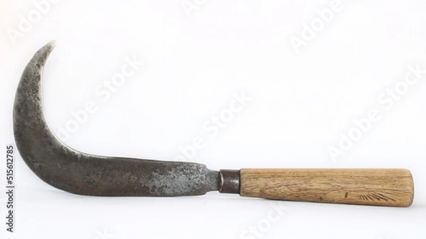 Fototapeta Traditional Sickle with wooden handle in White Background or isolated background.