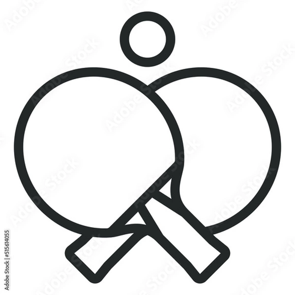 Fototapeta Two crossed rackets and table tennis ball - vector sign, web icon, illustration on white background, outline style
