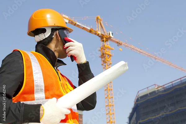 Obraz construction worker with crane in background