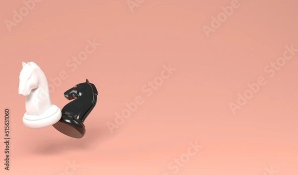 Fototapeta 3D illustration black and white knight on orange background for copy space , 3D rendering object chess concept