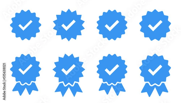 Fototapeta Verified badge icon. Verification symbols set. Check mark sign on blue badge. Editable stroke. Vector illustration