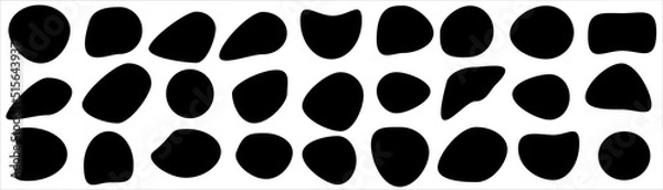 Fototapeta Set of different blotch shapes. Random abstract liquid shapes, round abstract organic elements. Pebble, drops and blobs silhouettes. Simple rounded shapes. Vector illustration