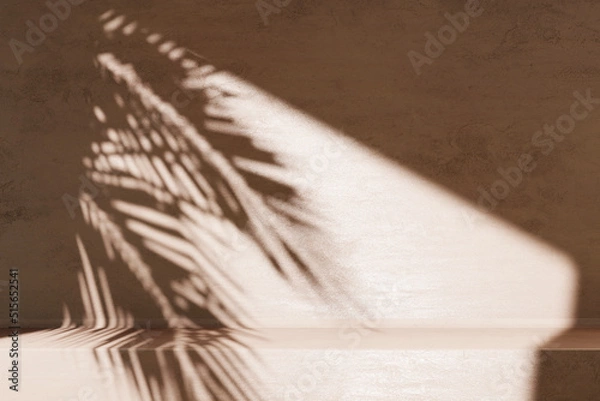 Fototapeta Minimal product placement background with palm shadow on concrete wall. Luxury summer architecture interior aesthetic. Modern tropical mockup design.