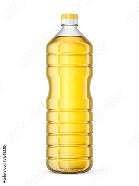 Obraz P;astic yellow oil bottle on white background