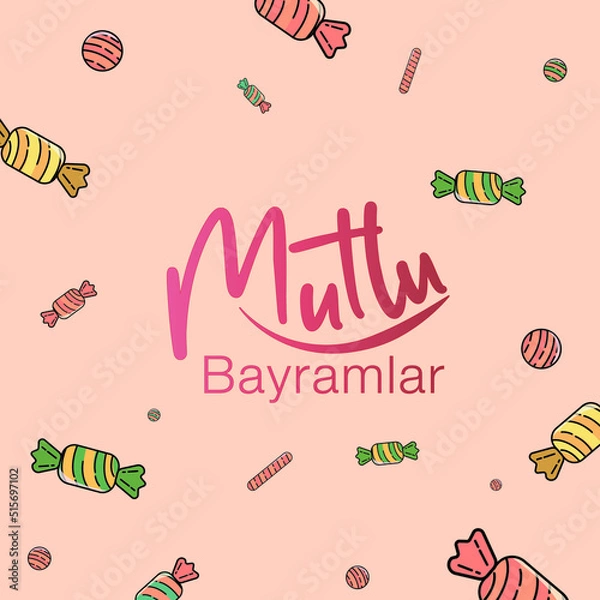 Fototapeta colorful candies with a Turkish message 'Happy Feast' for people who celebrate Ramadan Feast or Feast of Sacrifice