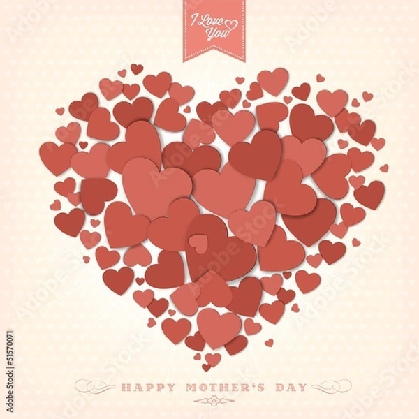 Fototapeta Happy Mothers's Day Typographical Background With Hearts