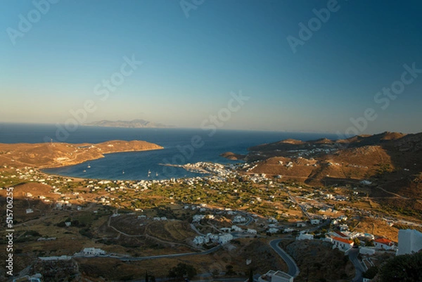 Fototapeta View over the Livadi bay from from the top of the hill in Chora town on Serifos island in Greece