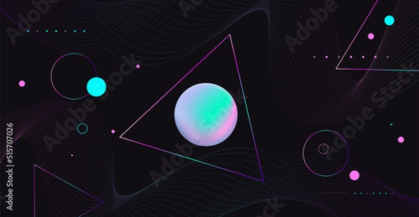 Fototapeta Neon geometric background. Bauhaus, Memphis, minimalist retro poster with gradient mesh in the middle.