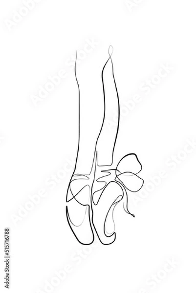 Obraz Ballet Pointe shoes continuous line drawing, vector illustration.

